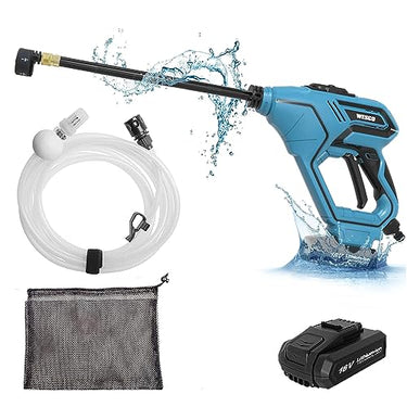 WESCO Cordless Pressure Washer, 18V 2.0Ah Mobile High Pressure Water Gun with 5 Multi-Spray Nozzles, 22 Bar, 6M Hose, Carrying Bag, Extension Lance, Charger, Cordless Garden and Outdoor Cleaning on Sale